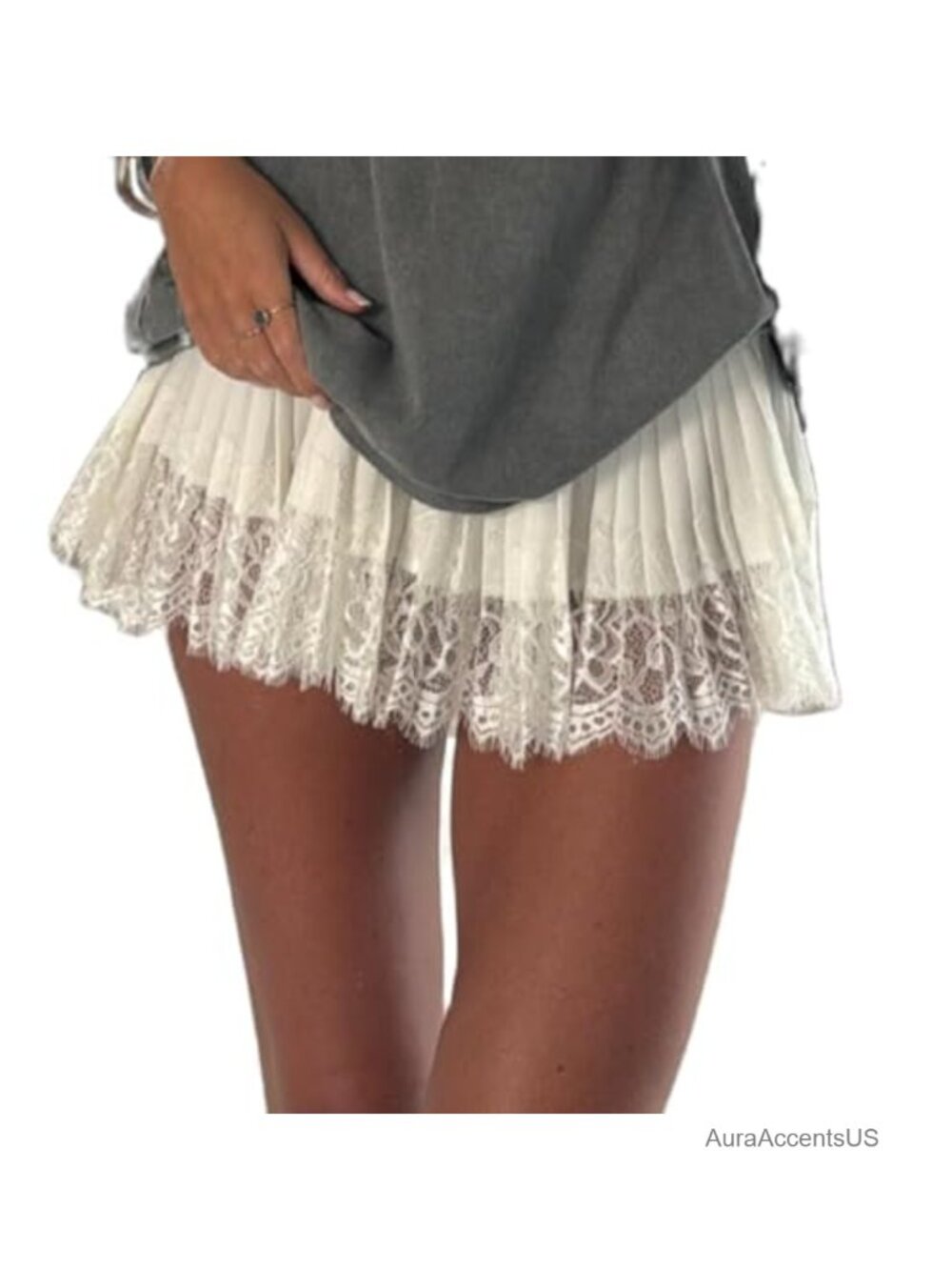 Women Y2K Lace Ruffle Layered Mini Skirt Pleated Flowy Pull On
